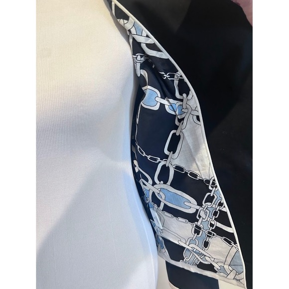 Tory Burch Navy Blue Double Breasted Blazer Gold Logo Buttons White Trim Size 6 - Picture 11 of 12